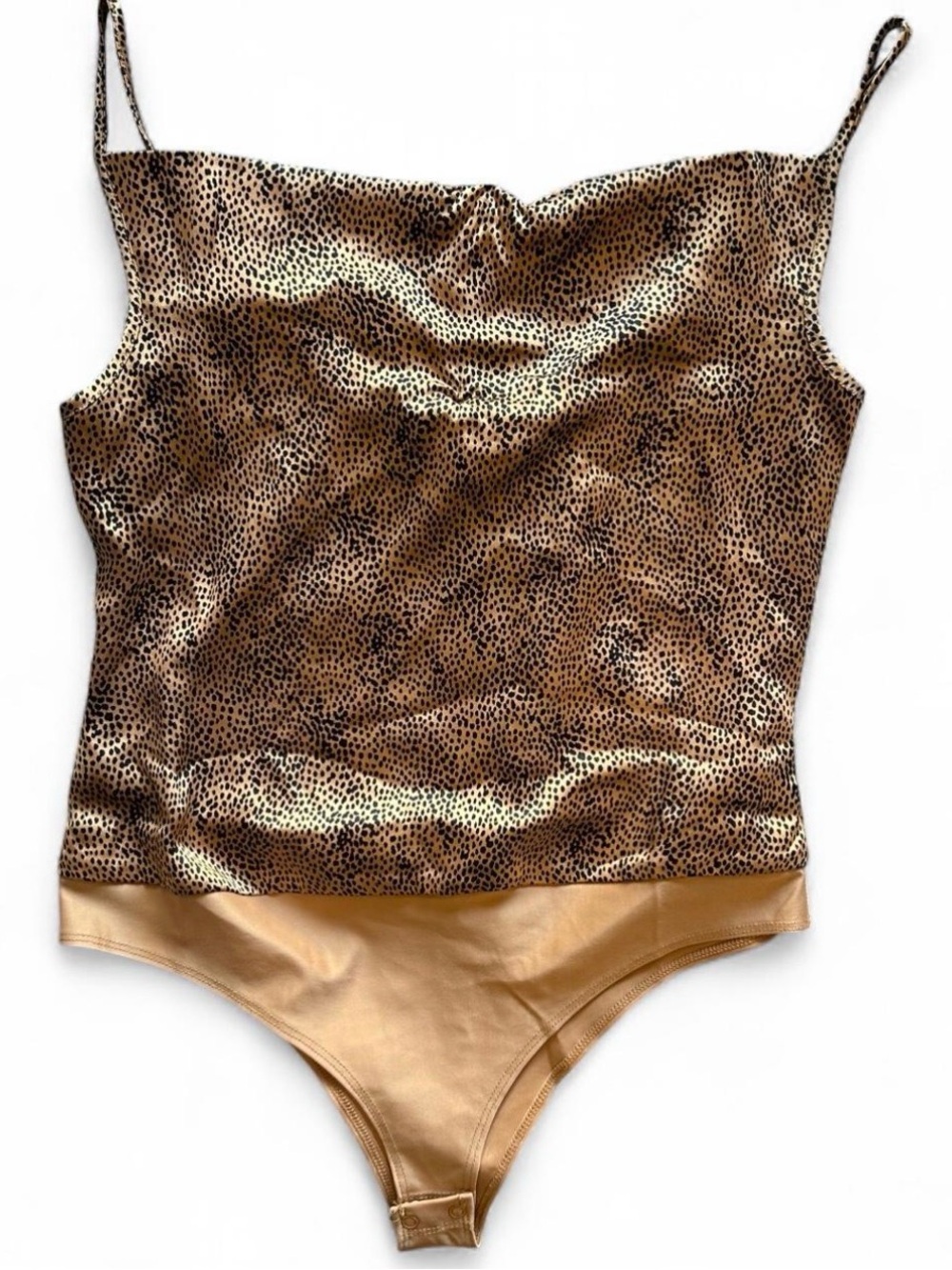 Sincerely Jules Leopard Print Brown Tan Satin Bodysuit